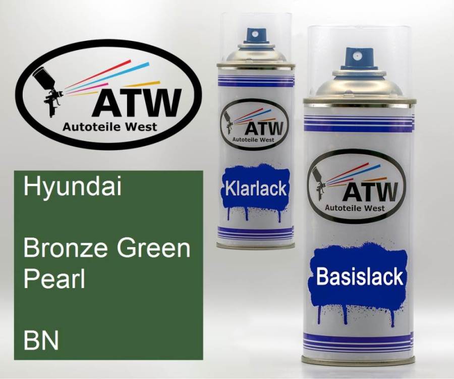 Hyundai, Bronze Green Pearl, BN: 400ml Sprühdose + 400ml Klarlack - Set, von ATW Autoteile West.